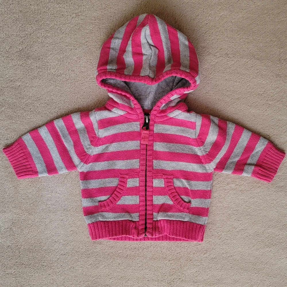 Carter's Pink & Grey Striped Hoodie Sweater  with 2 Pockets Size Newborn - Picture 5 of 5